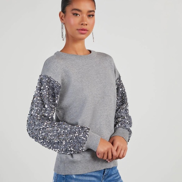 Vici Hairos Sequin Contrast Grey Sweater - Picture 2 of 9